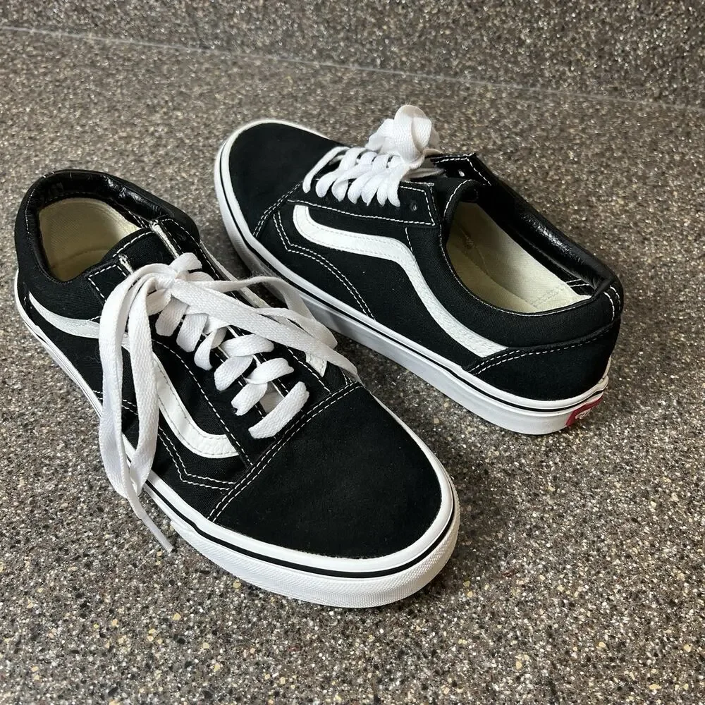 VANS Old Skool Black Classic Suede Canvas Skate Shoe Women 8.5 Low Lace Up Men 7
